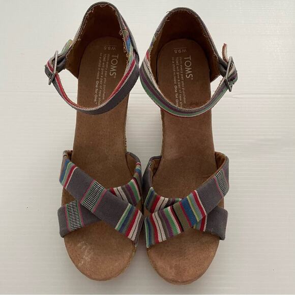 Toms Sienna striped strappy wedge sandals size 9.5 W - Picture 6 of 10